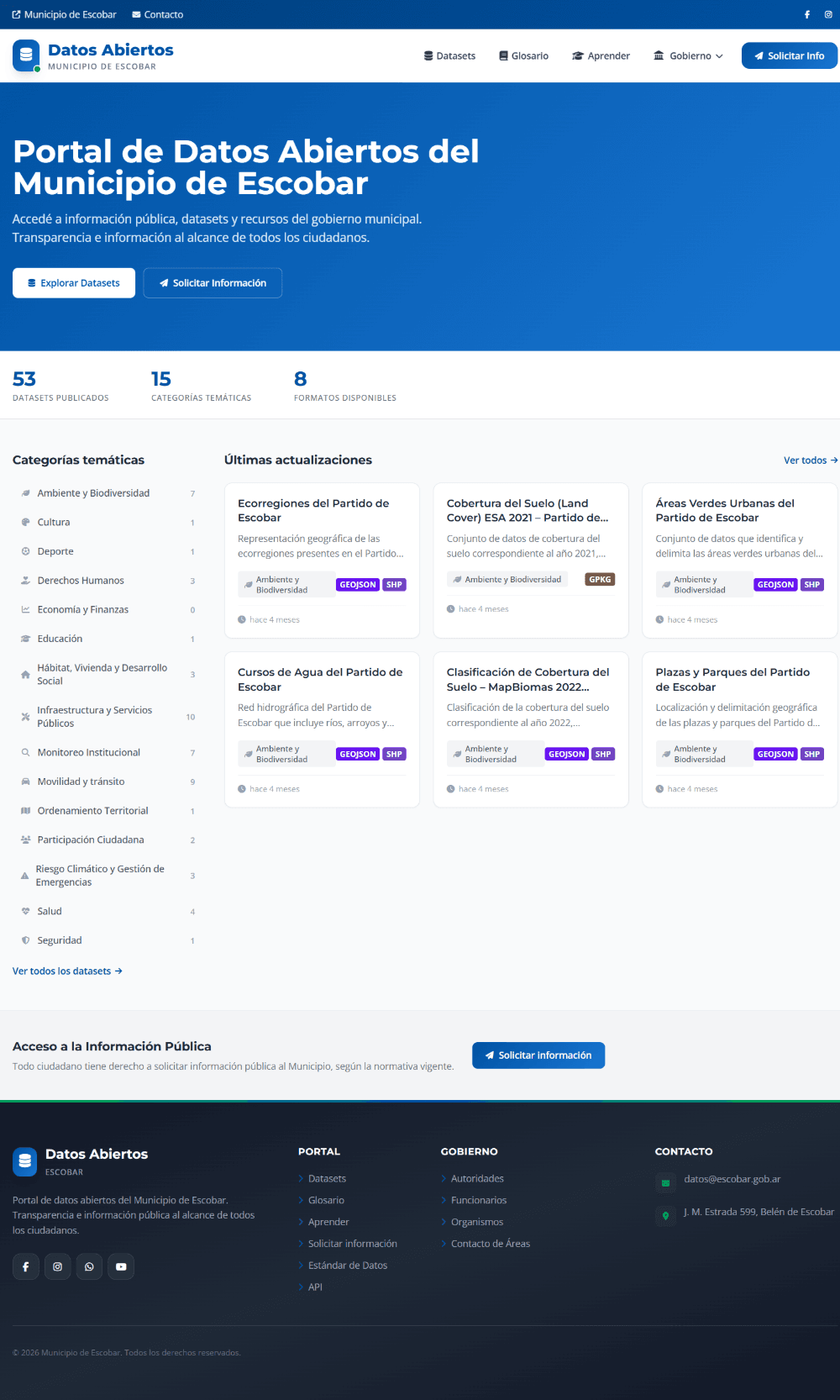Inicio del portal Datos Escobar